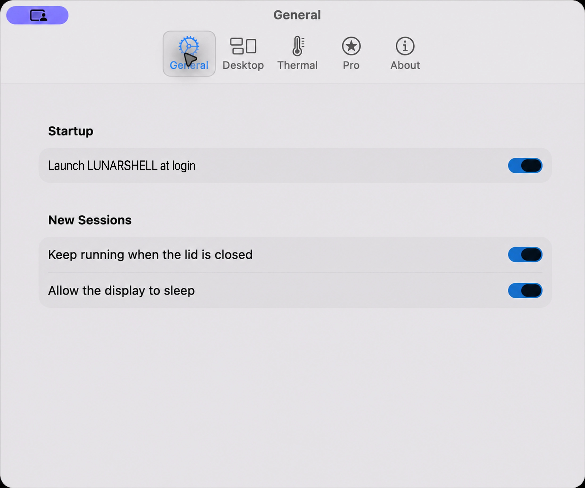 LunarShell closed-lid and display-sleep session controls