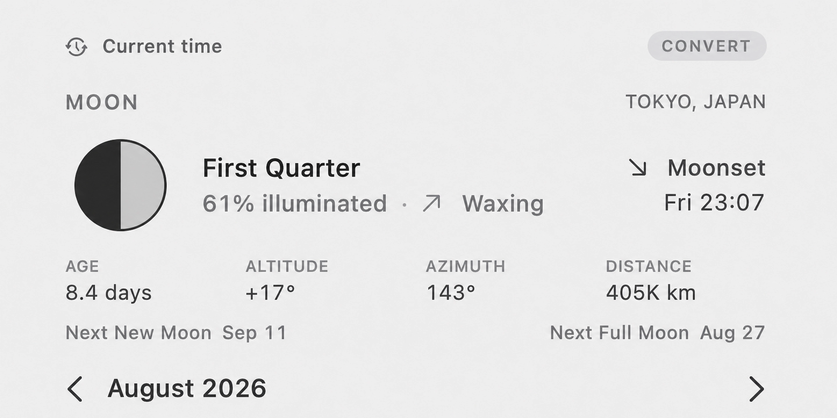 LunarShell moon phase and local astronomical calculations