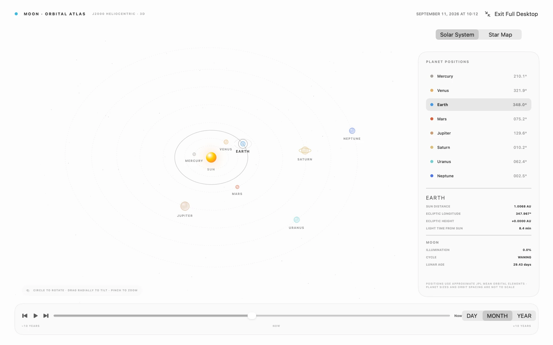 Solar system in LunarShell’s full desktop view